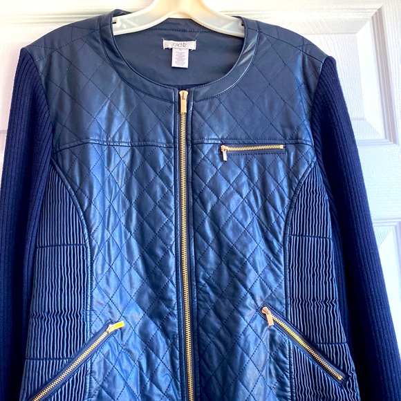 Cache faux leather front Moto jacket with gold colored zippers. Size XL - Picture 2 of 15